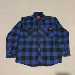 Dickies Shirts Jacket Shacket Flannel Large Blue Plaid Heavyweight Workwear